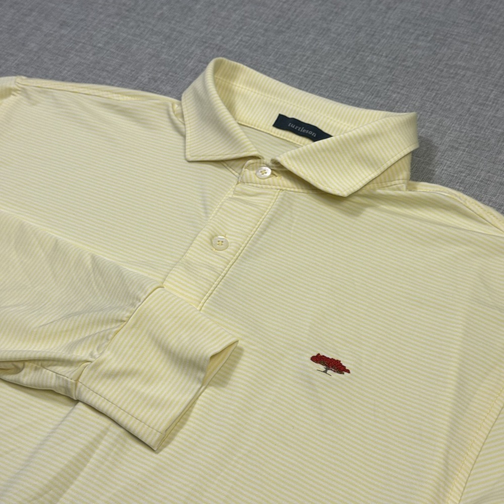Turtleson Golf Polo Shirt Mens Medium Yellow Striped Stretch Performance